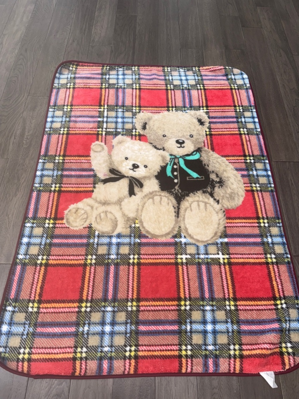 Plaid Red Teddy Bear Throw Blanket 54x39